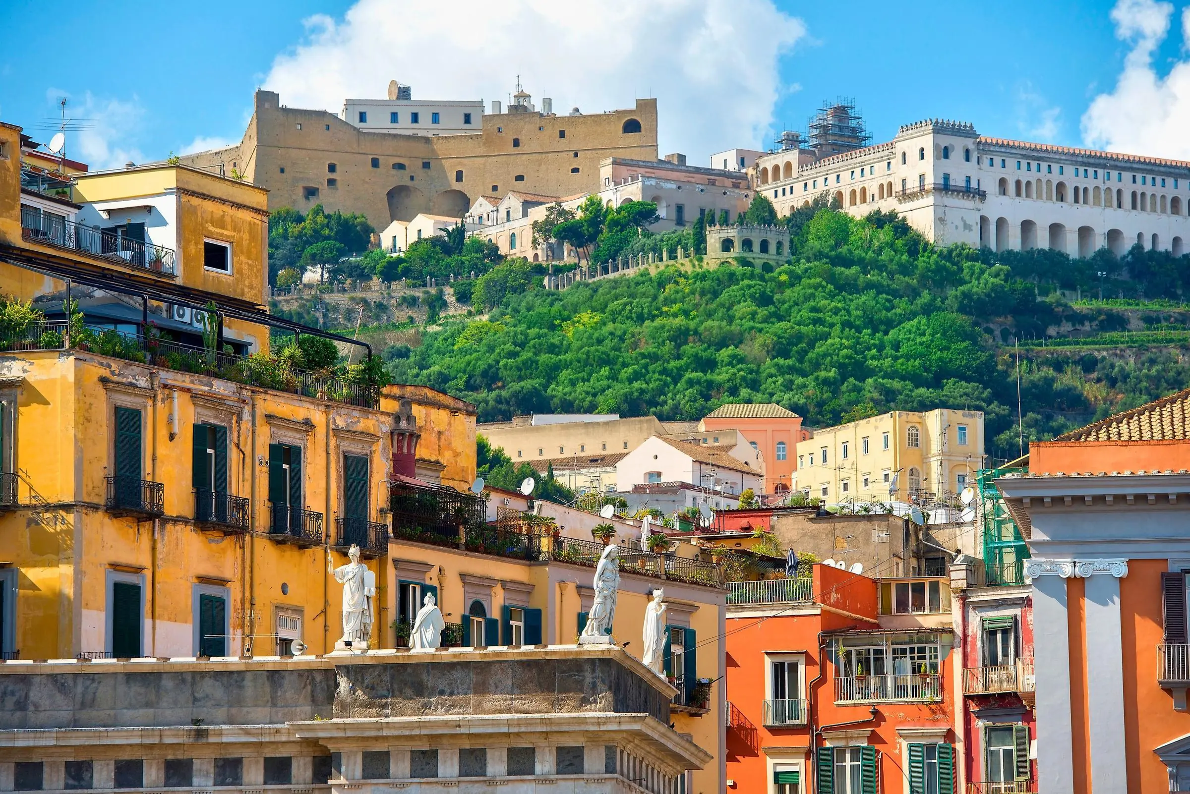 Aerial view of the star-shaped Castel Sant'Elmo overlooking the Bay of Naples