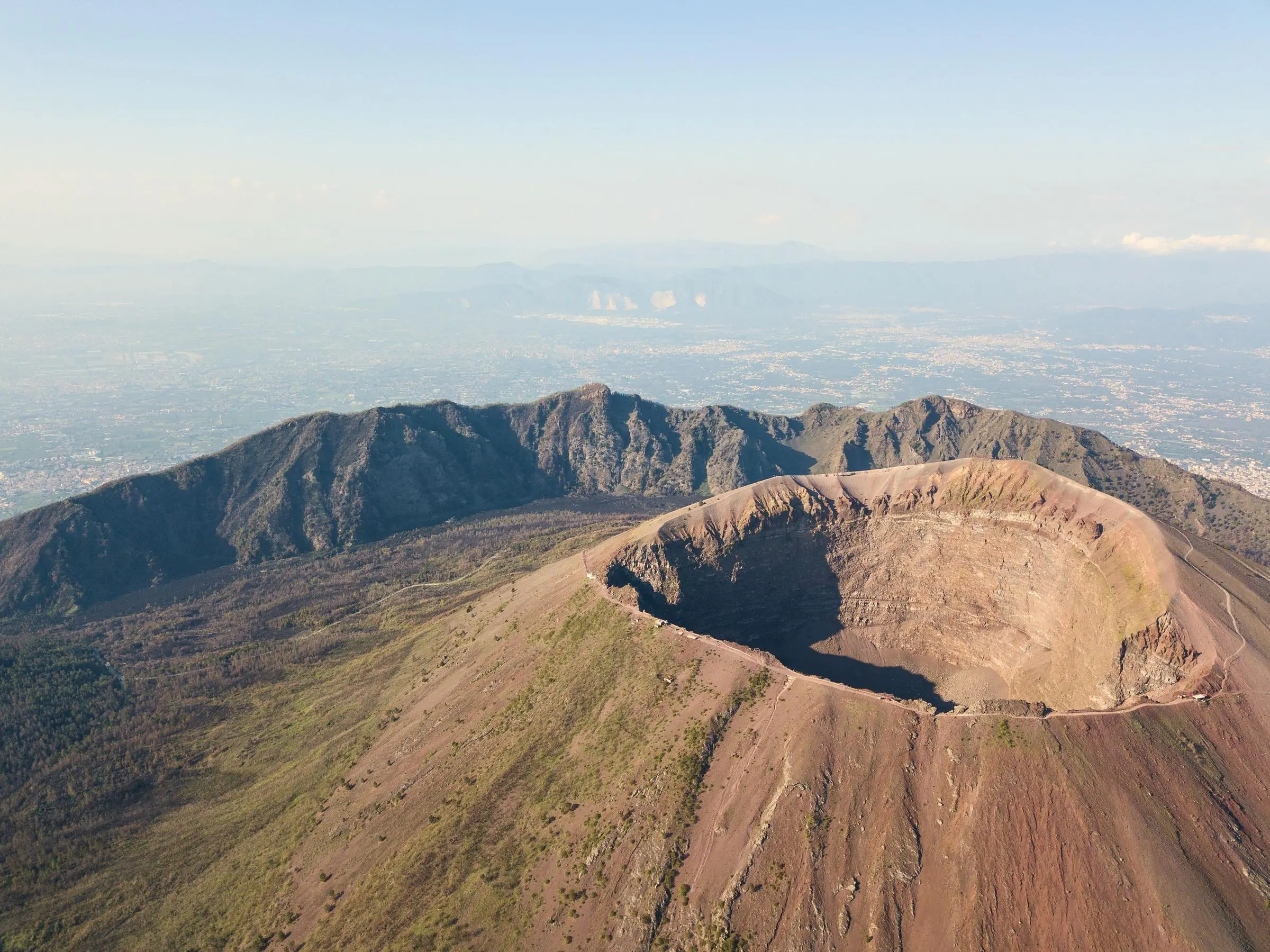 The crater rim of Mount Vesuvius overlooking the Gulf of Naples